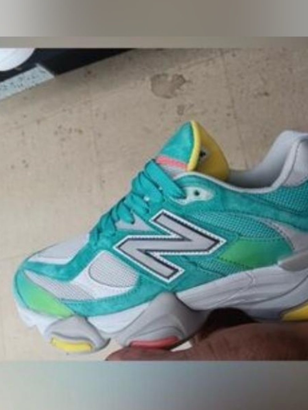 New Balance Teal, White & Yellow Retro Running Sneakers